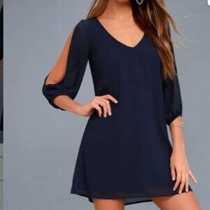 234 Lulus “Shifting Dears” Navy Blue Cold Shoulder Dress – Size XS